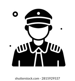 An editable glyph icon of an aviation aircraft captain pilot character.