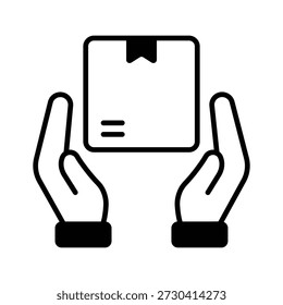 An editable glyph icon representing careful handling of package.