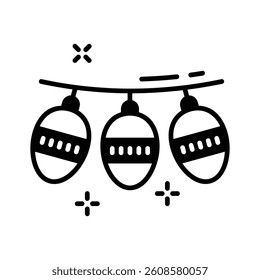 An editable glyph icon showing hanging egg garland