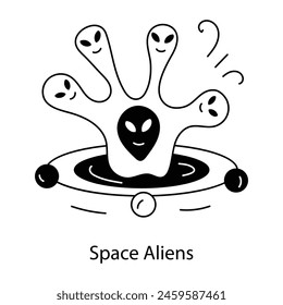 Editable glyph icon of space aliens 