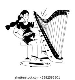 An editable glyph illustration of harpist  