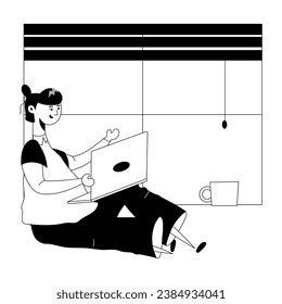 Una ilustración de glifo editable del trabajador remoto 