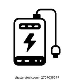 Un icono editable del estilo del glifo que decide el cargador del banco del poder