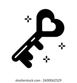 An editable glyph style icon showing heart love key