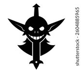 Editable Goblin Holding Sword Icon in Flat Cartoon Style Vector illustration

