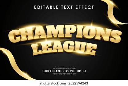 Efeito de Texto da Liga dos Campeões Dourados Editável. com efeito dourado brilhante.