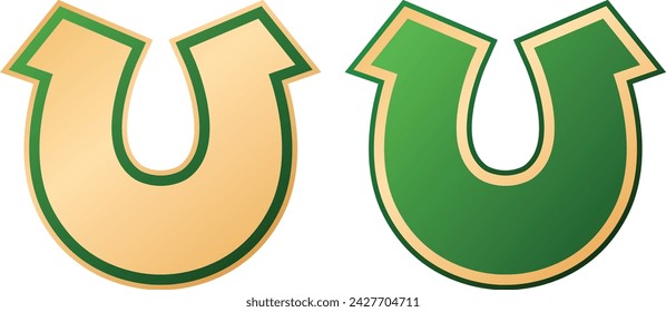 Editable golden green horseshoe isolated clipart element symbol of good luck wealth fortune success
