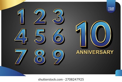 Editable Golden Number Set in3D Metallic Gold look