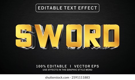 editable golden sword 3d vector text effect with modern style design