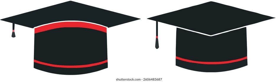 Editable graduation cap vector design with red ribbon