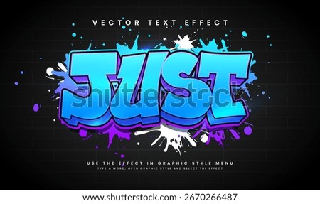 Editable graffiti text style effect, vibrant colors, brick wall background. Perfect for design projects.