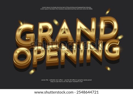 Editable grand opening 3D text effect template with a luxurious and shiny theme