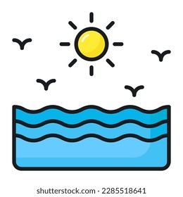 An editable graphic design of sea in trendy style, sunshine vector