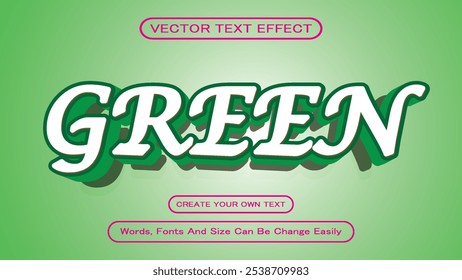 Editable Green 3D Text Effects Vector Illustration, Green Editable Text Effect, Bold Text Style