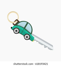 Editable Green Car Shaped Key Vector Illustration Icon for Travel Transportation and Vehicle Reparation or Dealership Related Purposes