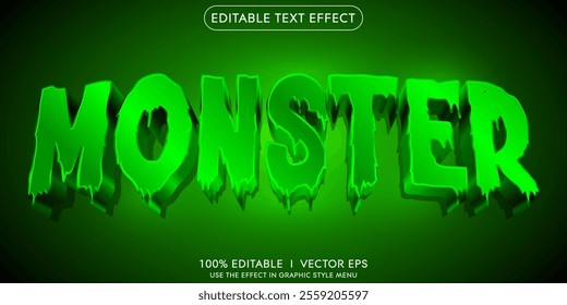 editable green monster vector 3d text effect with modern style design