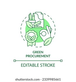 Editable green procurement icon concept, isolated vector, sustainable office thin line illustration.