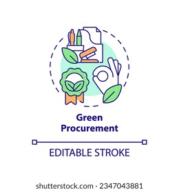 Editable green procurement icon concept, isolated vector, sustainable office thin line illustration.