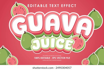 Editable Guava Juice Text Effect. with illustration of Guava. suitable for tropical fruit themed.