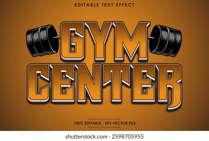 Editable Gym Center Text Effect, with illustration of Barbell