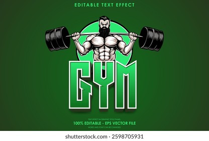 Editable Gym Text Effect, with illustration of a man lifting barbell