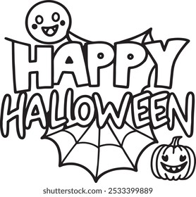 editable halloween background with pumpkin and spider web.