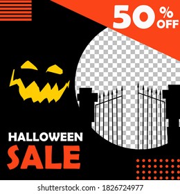 Editable Halloween sale background template. Vector Design web banner for social media. Post layout template