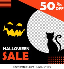 Editable Halloween sale background template. Vector Design web banner for social media. Post layout template