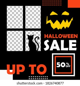 Editable Halloween sale background template. Vector Design web banner for social media. Post layout template