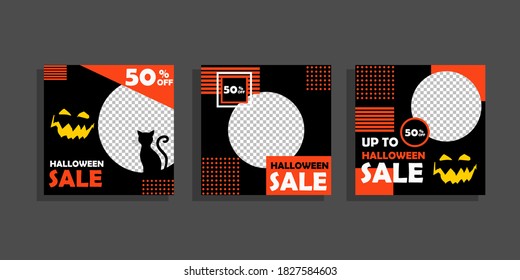 Editable Halloween sale background template. Vector Design web banner for social media. Post layout template