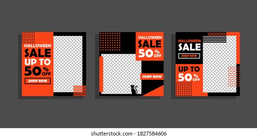 Editable Halloween sale background template. Vector Design web banner for social media. Post layout template