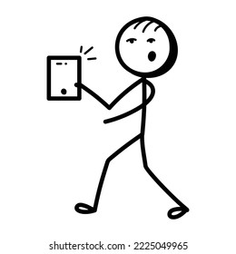 An editable hand drawn icon of phone user 