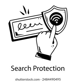 Editable hand drawn icon of search protection 