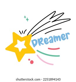 An editable hand drawn sticker of dreamer 