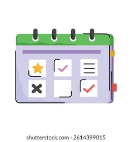 An editable hand drawn style icon of work schedule calendar