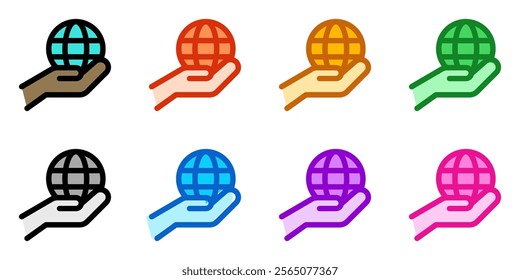 Editable hand holding earth, environment care, save the earth vector icon. Ecology, eco-friendly. Part of a big icon set family. Perfect for web and app interfaces, presentations, infographics, etc