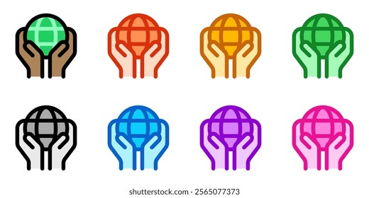 Editable hand holding earth, environment care, save the earth vector icon. Ecology, eco-friendly. Part of a big icon set family. Perfect for web and app interfaces, presentations, infographics, etc