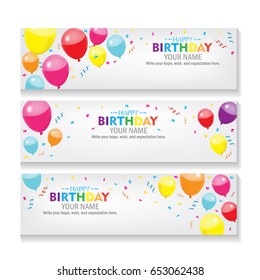 Editable happy birthday banner with balloon and confetti decoration Vector design. celebration, event background