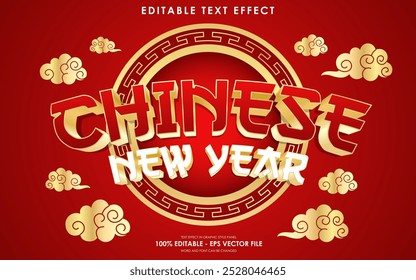 Efeito de texto de Ano Novo chinês feliz editável com fundo de tema chinês