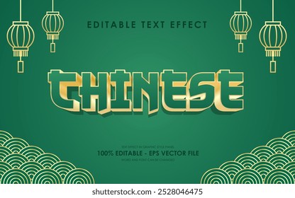 Efeito de texto de Ano Novo chinês feliz editável com fundo de tema chinês