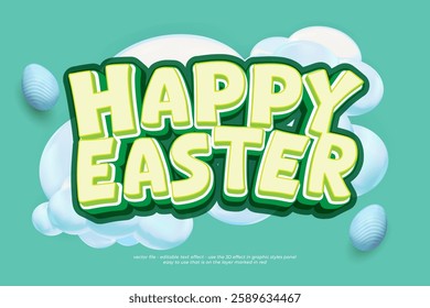 Editable happy easter 3D text effect template