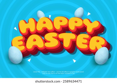 Editable happy Easter text effect with yellow and red bold letter template