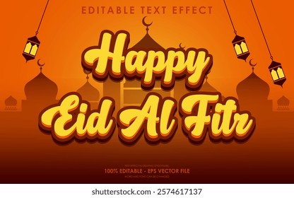 Editable Happy Eid Al Fitr Text Effect with islamic background