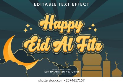 Editable Happy Eid Al Fitr Text Effect with islamic background