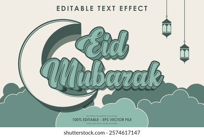 Editable Happy Eid Mubarak Text Effect with islamic background