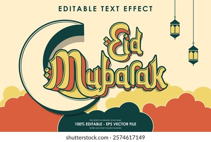 Editable Happy Eid Mubarak Text Effect with islamic background