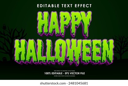 Efecto de texto feliz editable de Halloween, efecto de estilo gráfico, con fondo de Halloween