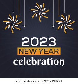 Editable Happy New Year 2023 Celebration Free Vector Gift card Template, New year Social Media post, 2023 New Year Design