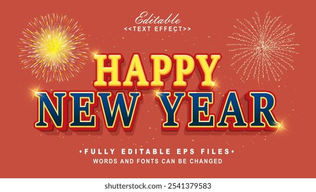 editable happy new year text effect.typhography logo