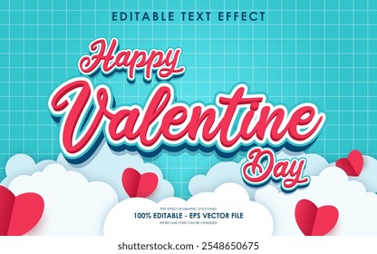 Efeito de texto feliz dia dos namorados editável com um fundo temático de Valentim